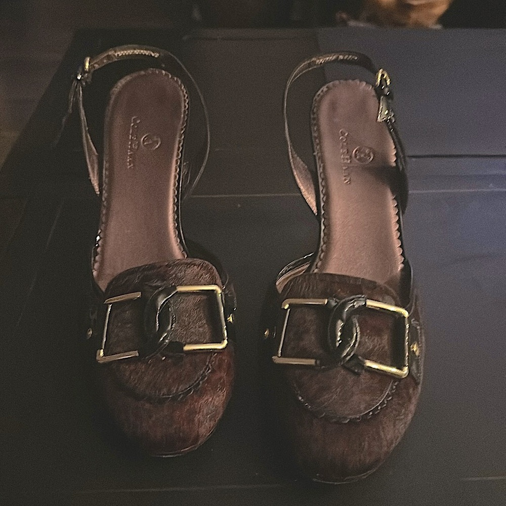Black and Crimson Cole Haan Haired Sling-backs